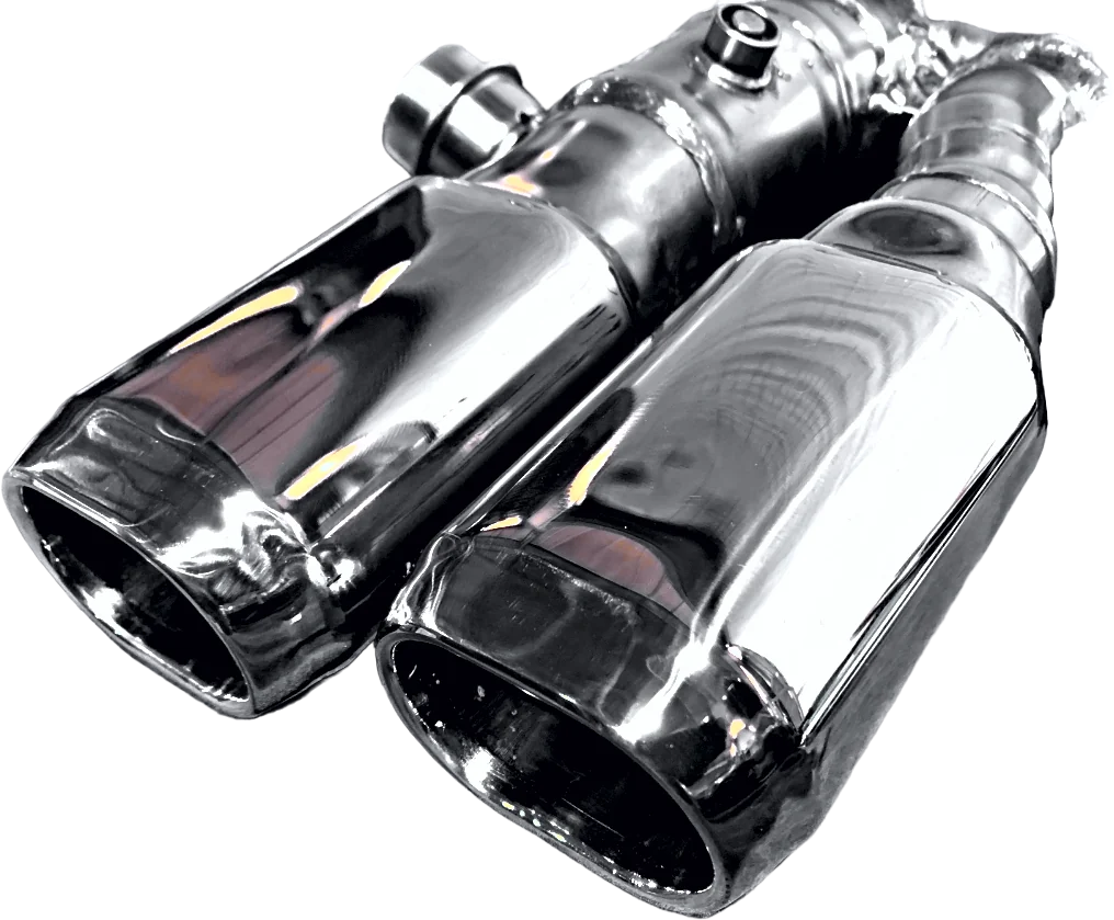 Polished stainless steel twin tail pipes